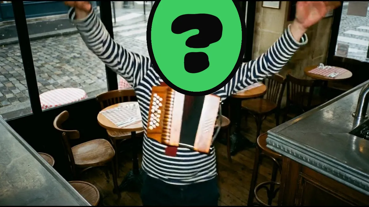 Ooh La La Anniversary video card, scene 2: dancers with a ? where your face goes (ecards no subscription)