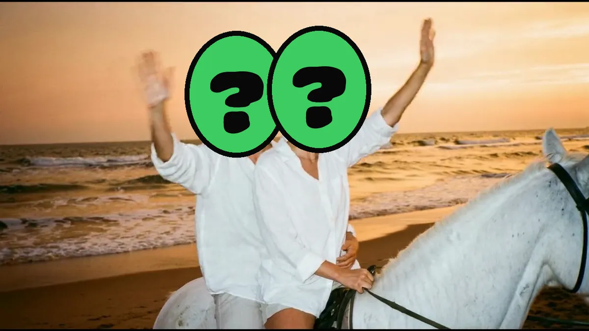 Power Ballad of Love video card, scene 2: dancers with a ? where your face goes (funny anniversary ecard)