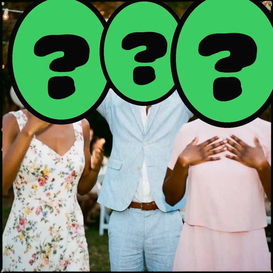 Happy Baptism Day video card, scene 4: dancers with a ? where your face goes (baptism card)