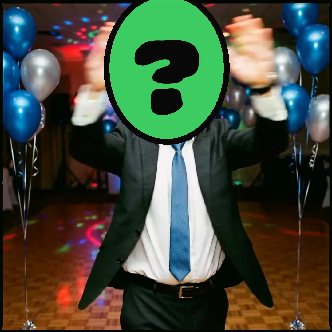 Mazel Tov, Bar Mitzvah video card, scene 2: dancers with a ? where your face goes (funny bar mitzvah card)