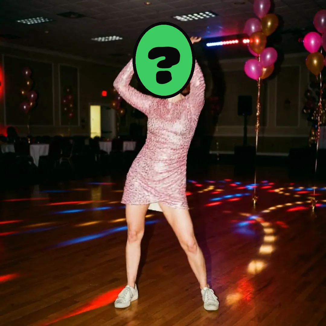Mazel Tov, Bat Mitzvah video card, scene 2: dancers with a ? where your face goes (funny bar mitzvah card)