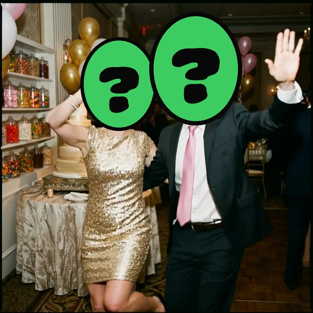 Mazel Tov, Bat Mitzvah video card, scene 3: dancers with a ? where your face goes (funny bar mitzvah card)