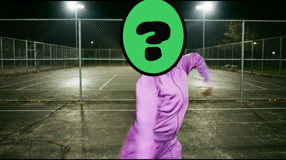Birthday Throwback video card, scene 2: dancers with a ? where your face goes (birthday roast jokes)