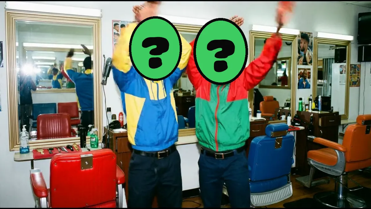 Birthday Throwback video card, scene 3: dancers with a ? where your face goes (funny birthday card messages)