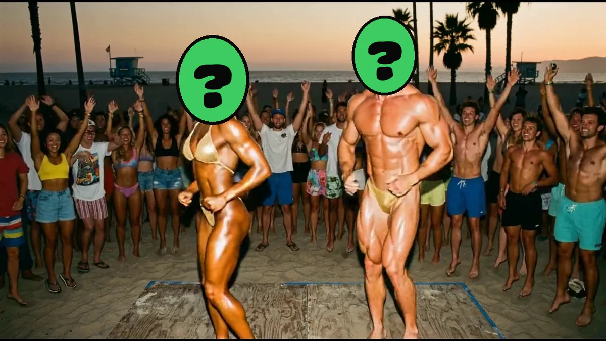 90s Birthday Bash video card, scene 2: dancers with a ? where your face goes (ecards no subscription)
