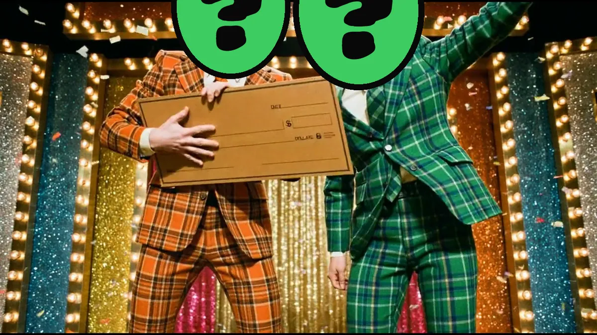 You Did It, Big Shot video card, scene 2: dancers with a ? where your face goes (funny graduation ecards)