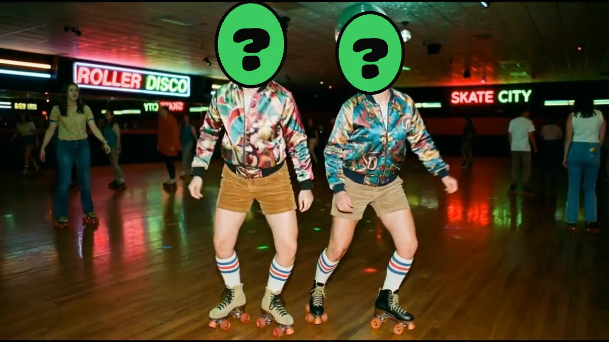 You Did It, Big Shot video card, scene 4: dancers with a ? where your face goes (funny graduation ecards)