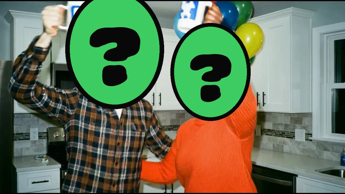 Home Sweet Home video card, scene 3: dancers with a ? where your face goes (housewarming ecard)