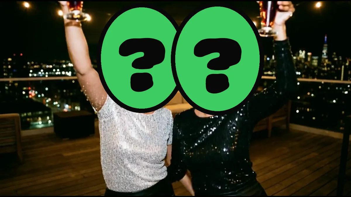 You Got the Job! video card, scene 4: dancers with a ? where your face goes (congratulations on your new job ecard)