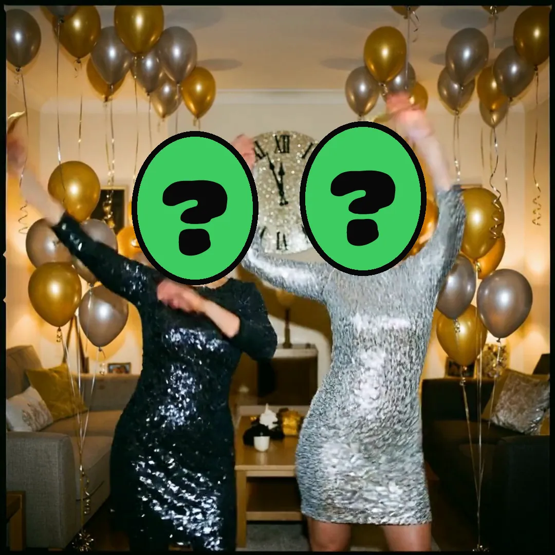 New Year's Eve Party video card, scene 2: dancers with a ? where your face goes (black friday ecards on sale)