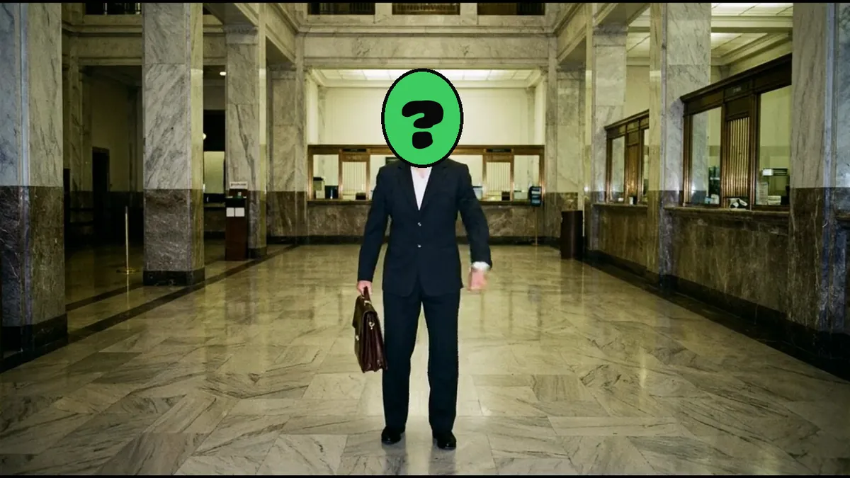 You Owe Me Money video card, scene 2: dancers with a ? where your face goes (black friday deals for funny cards)
