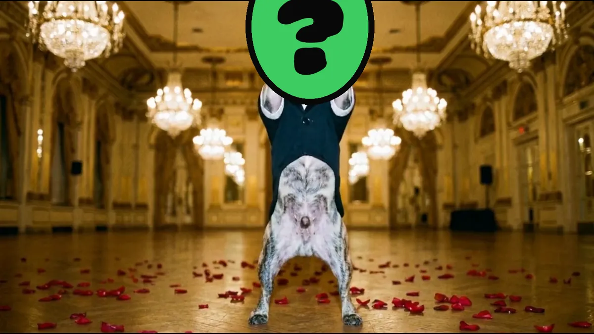 Furever Anniversary video card, scene 2: dancers with a ? where your face goes (funny anniversary ecard)