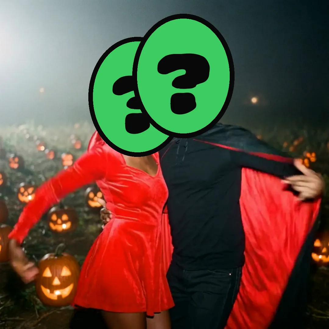 Hot Halloween video card, scene 4: dancers with a ? where your face goes (flirty halloween card for partner)