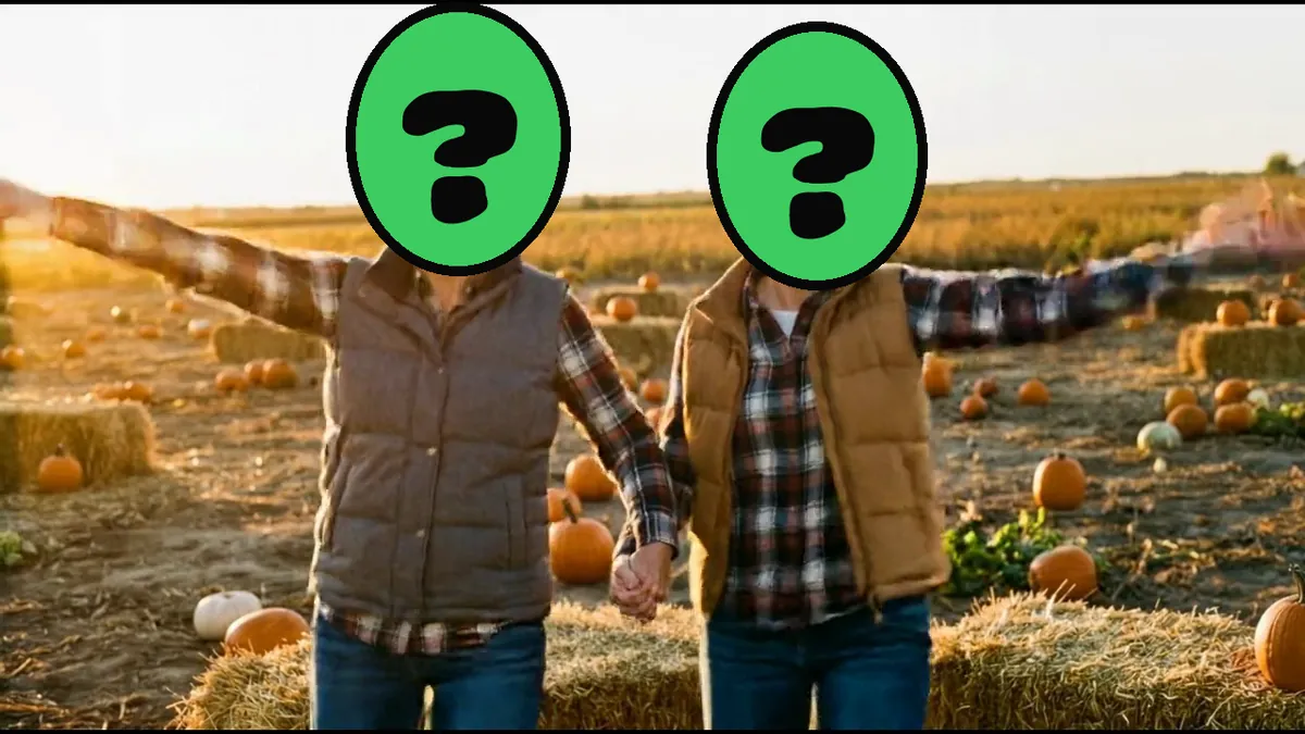 Gobble Gobble video card, scene 3: dancers with a ? where your face goes (funny thanksgiving quotes)