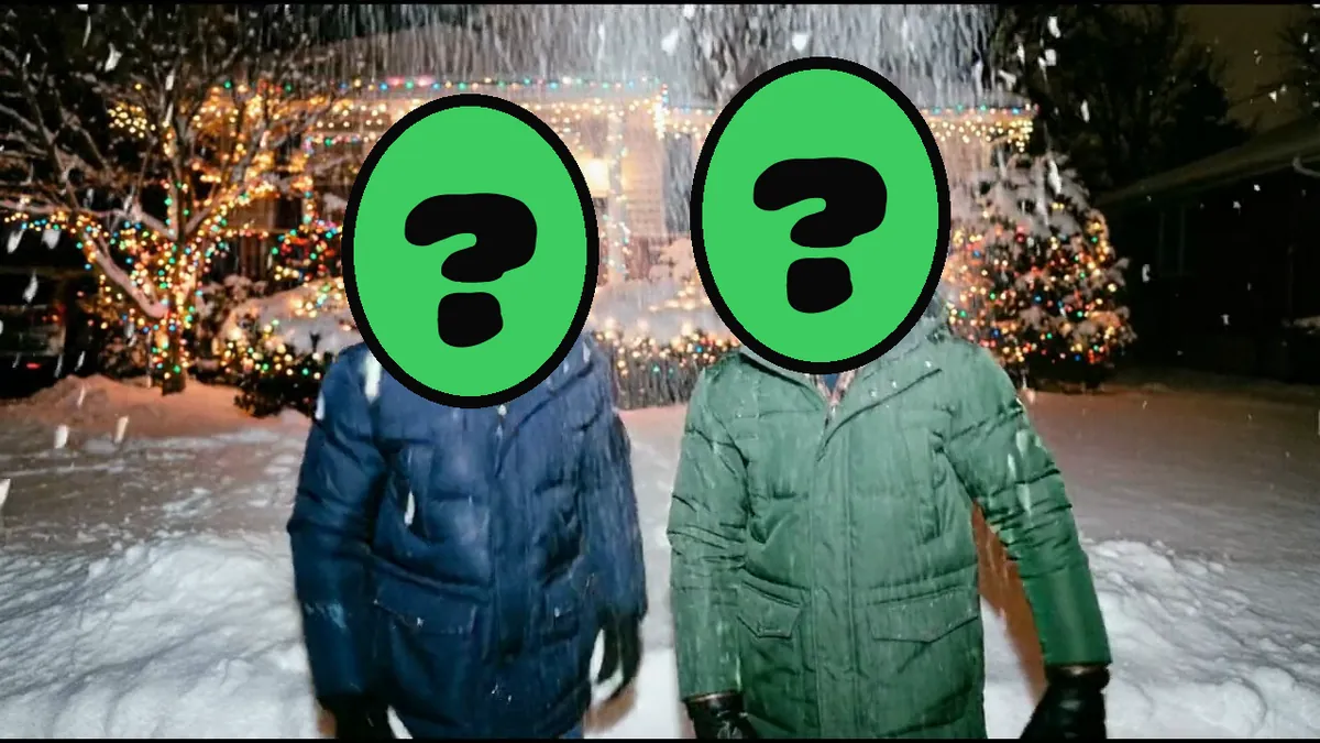 Merry & Bright video card, scene 3: dancers with a ? where your face goes (funny christmas ecards add your face)