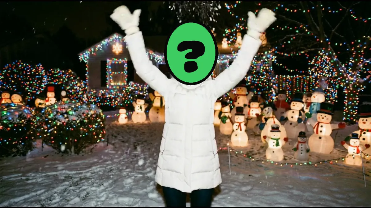 Holly Jolly Family video card, scene 2: dancers with a ? where your face goes (funny christmas ecards add your face)