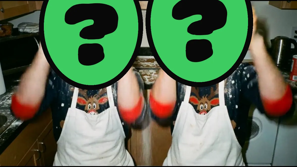 Holly Jolly Family video card, scene 3: dancers with a ? where your face goes (funny christmas ecards add your face)